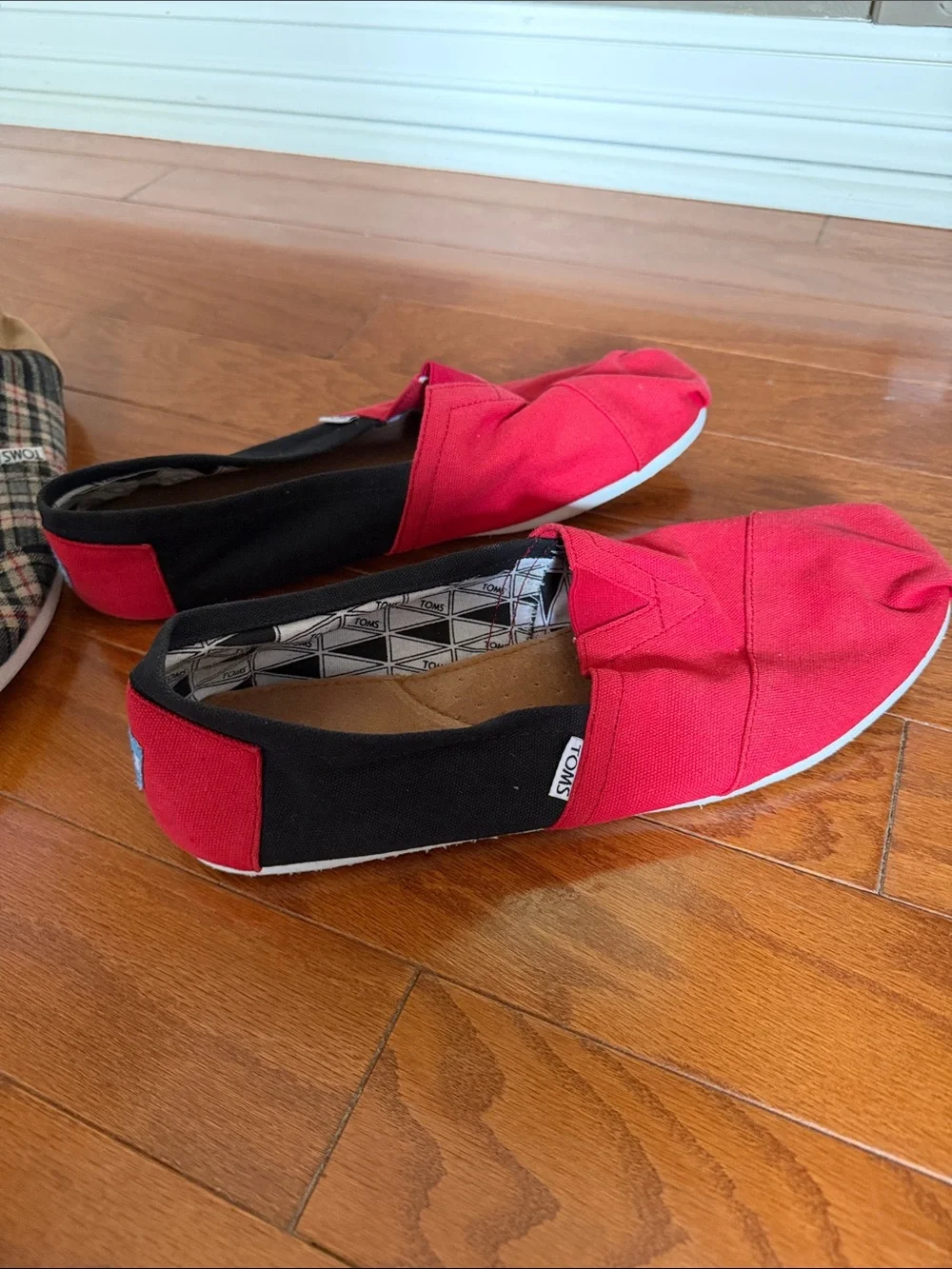 Men’s TOMS Slip-On Shoe Bundle Lot Size 11.5 Plaid Red Black Casual Canvas